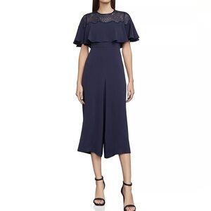 BCBGMAXAZRIA Sofie Cape Jumpsuit Lace in Dark Midnight